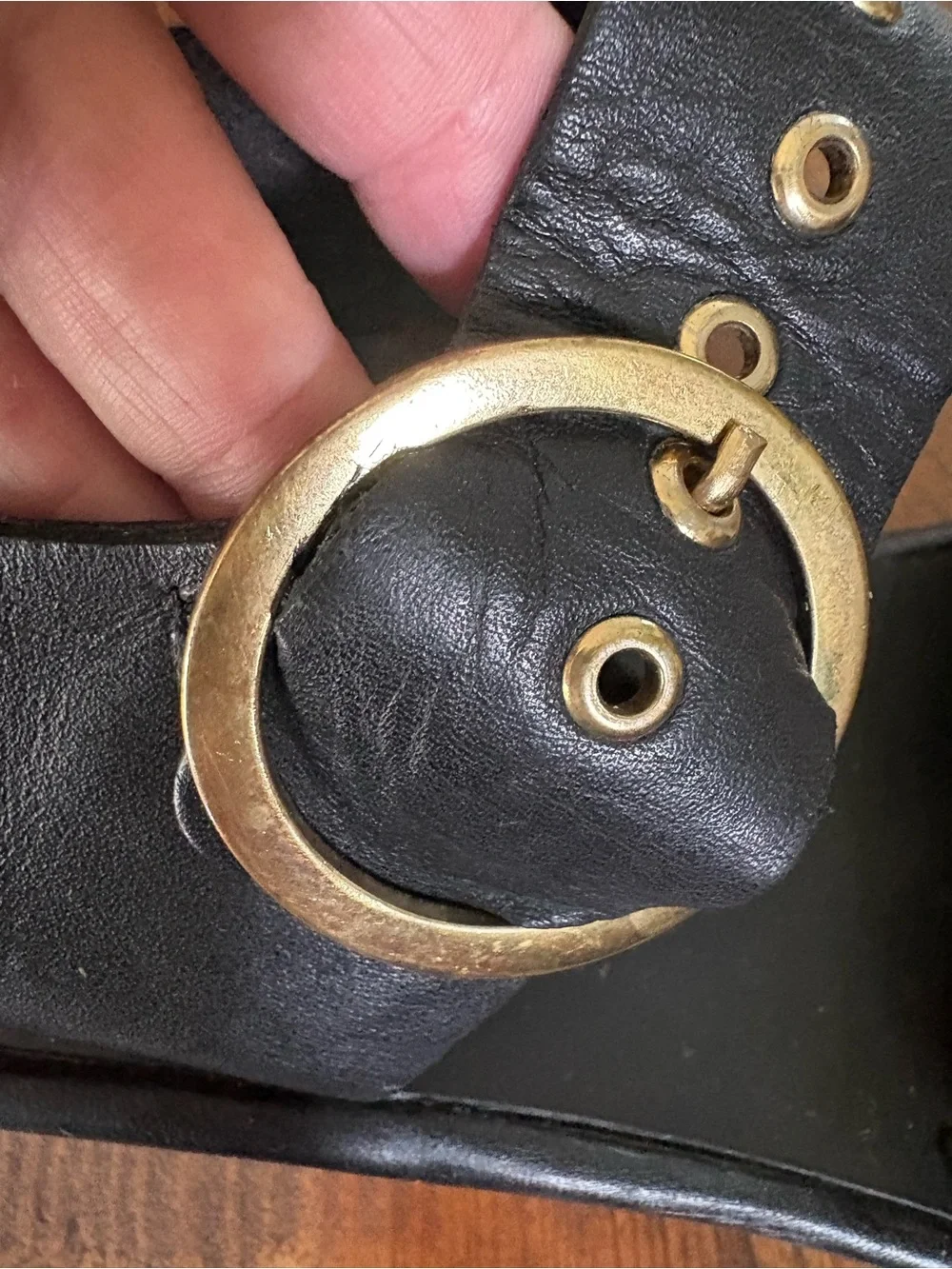Beek Swan Black Leather Platform Sandals with gold buckles 8